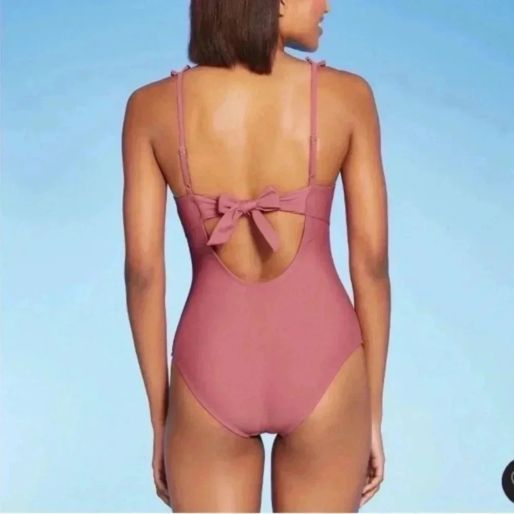 Kona Sol One Piece Pink Ruffle Strap Swimsuit Sz. Small NWT - Picture 2 of 6